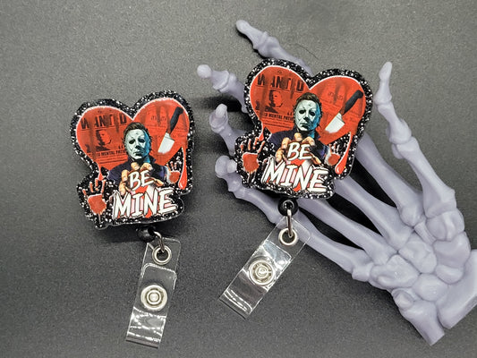 Black Horror Heart Glitter Acrylic Badge Reel