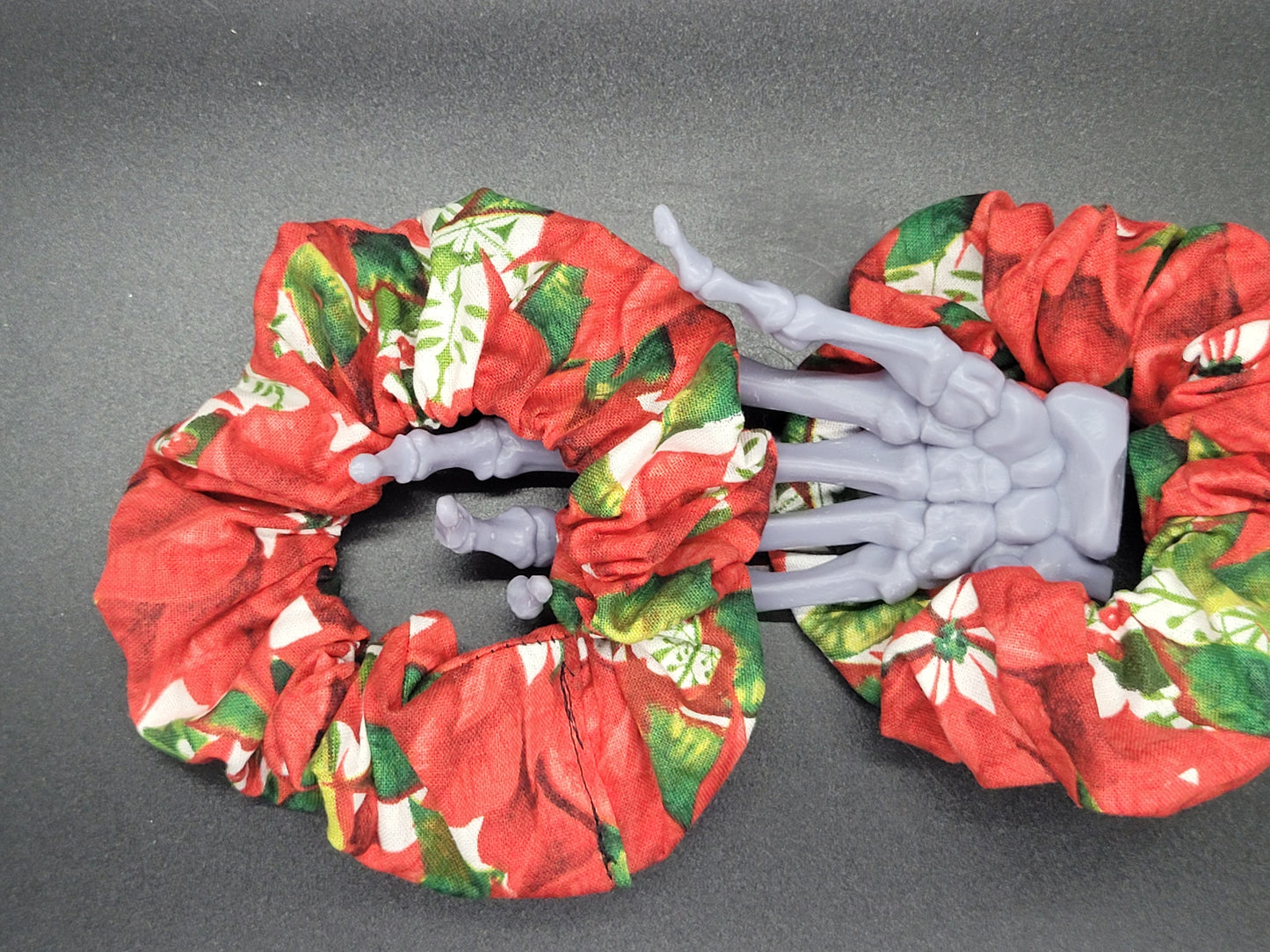 Poinsettia Christmas Themed 100% Cotton and Elastic Hair Tie Scrunchie