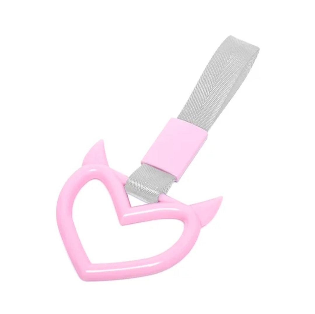 JDM Style Strap Tow Hook Handle Horned Heart Shape Plastic Car Decoration