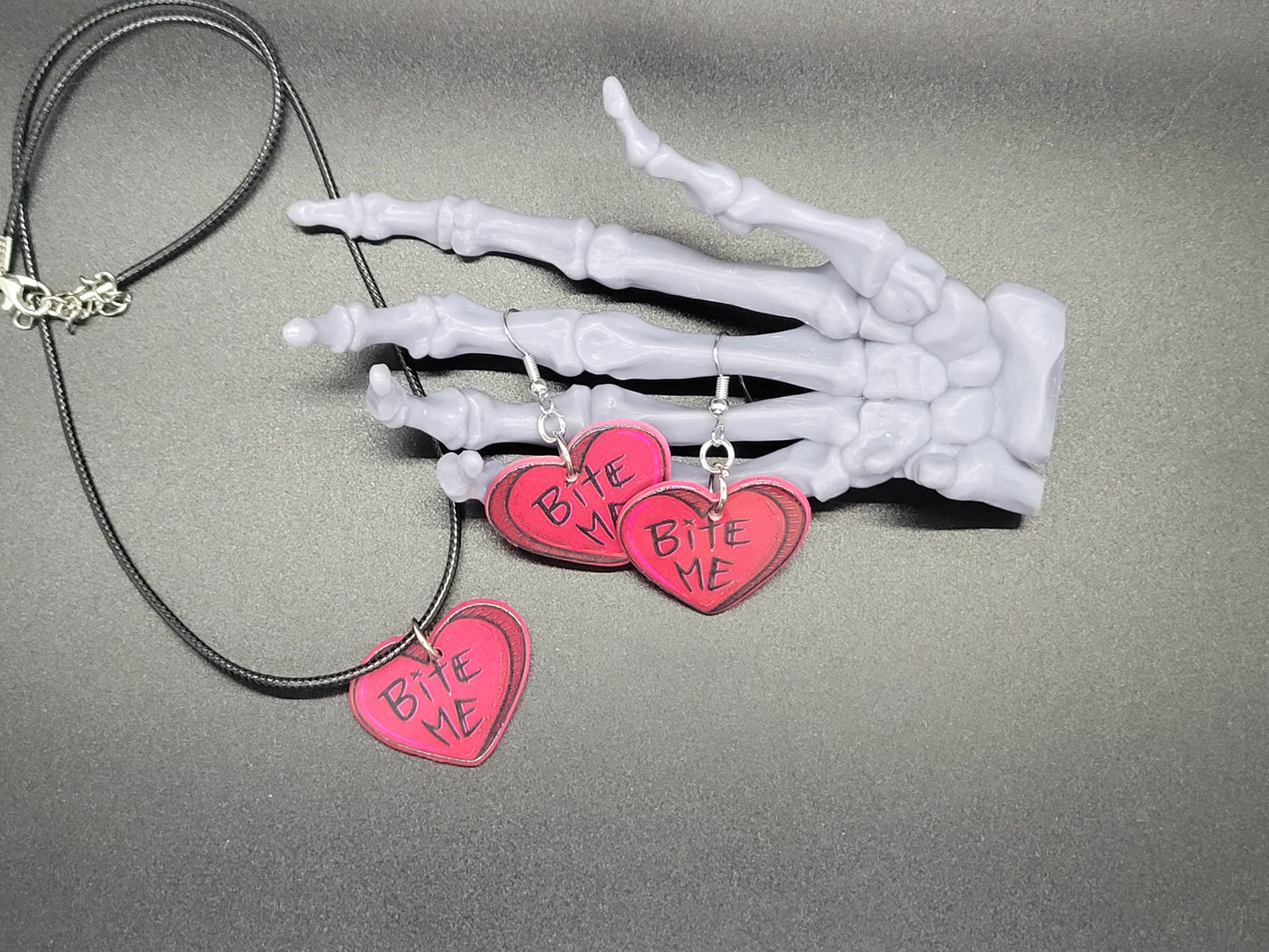 Bite Me Heart Valentine Resin Earrings Necklace Valloween