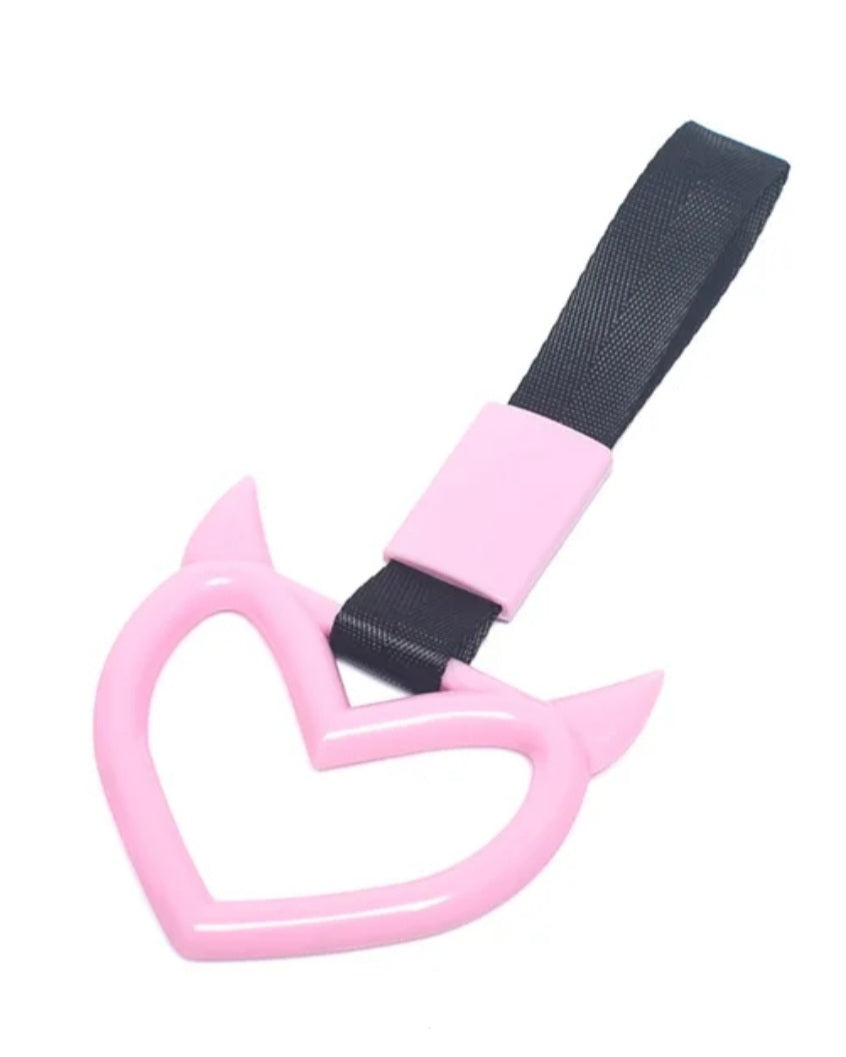 JDM Style Strap Tow Hook Handle Horned Heart Shape Plastic Car Decoration