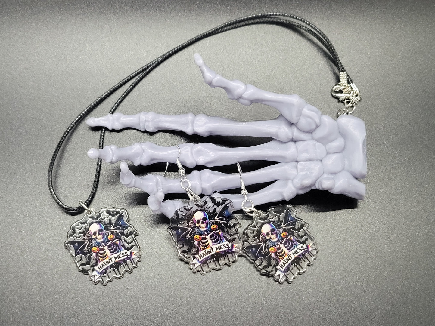 Haunt Mess Skeleton Resin Earrings Necklace Valloween