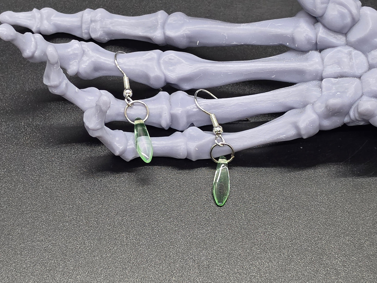 Dainty Uranium Glass Drop Earrings Vaseline Drop 3