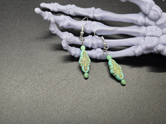 Uranium Glass Dangle Earrings Arabesque