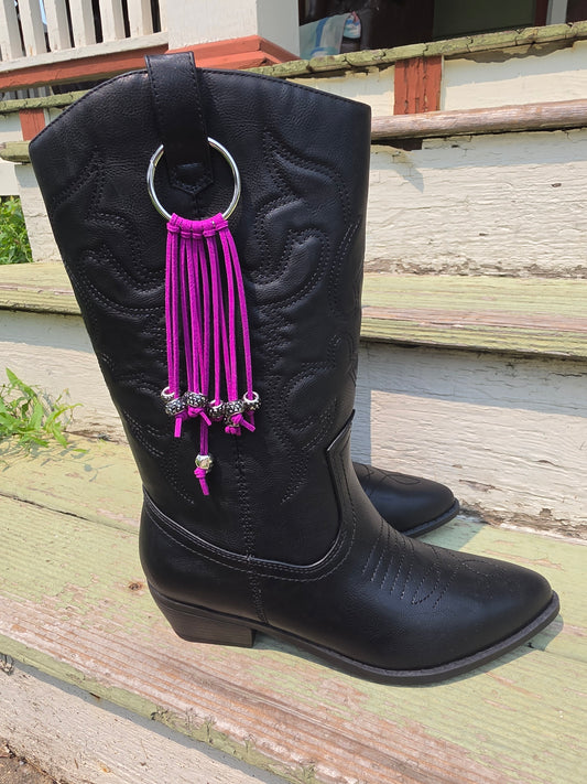 Purple Western Gothic Boot Skull Fringe Bag Charm Key Chain Clips