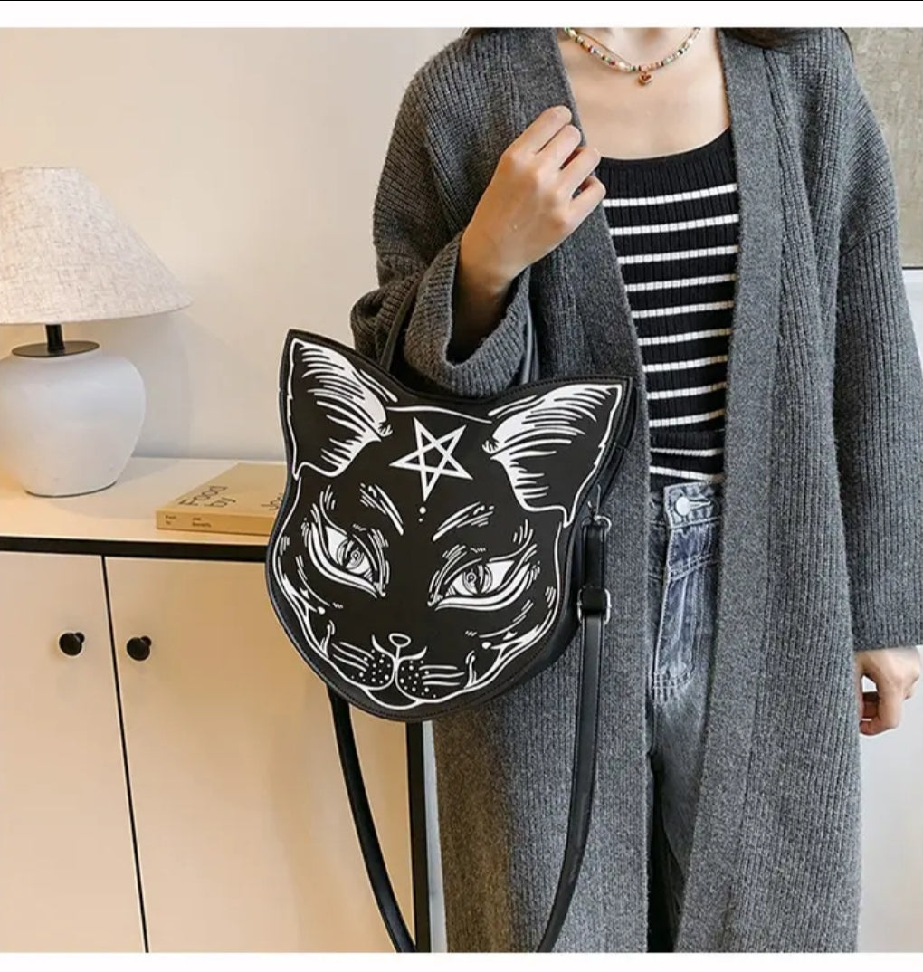 Gothic Witch Cat Faux Leather Purse