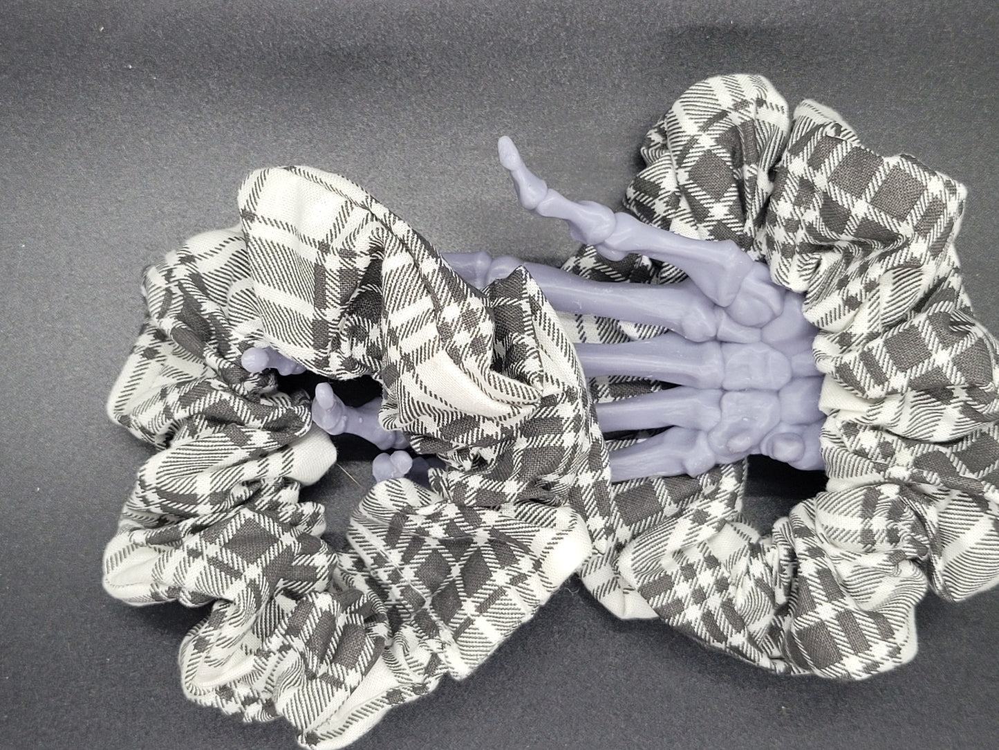 Grey Plaid Christmas Themed 100% Cotton and Elastic Hair Tie Scrunchie