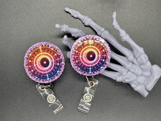 Purple Glitter Acryllic Badge Reel Metaphysical Sun