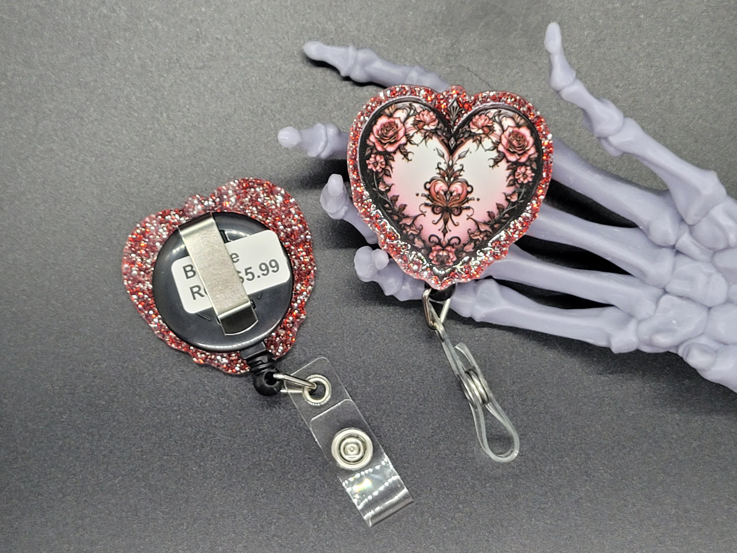 Red Heart Glitter Acrylic Badge Reel
