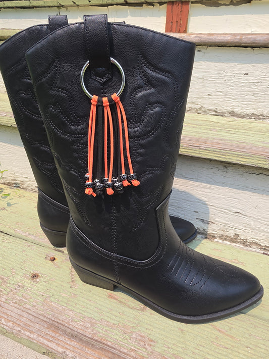 Orange and Black Western Gothic Boot Fringe Bag Charm Key Chain Clips