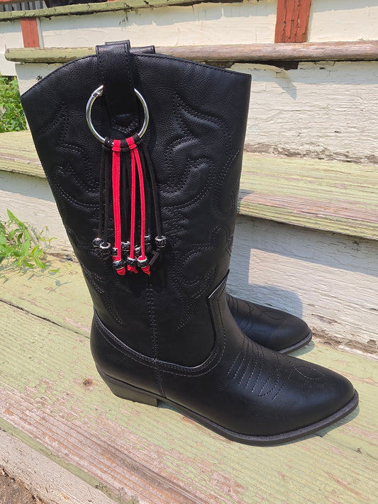 Black and Red Western Gothic Boot Fringe Bag Charm Key Chain Clips