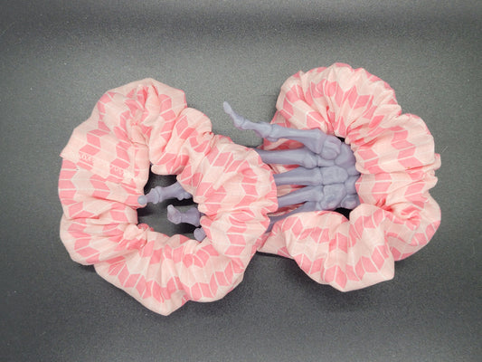Pink Geometric Cotton and Elastic Hair Tie Scrunchie
