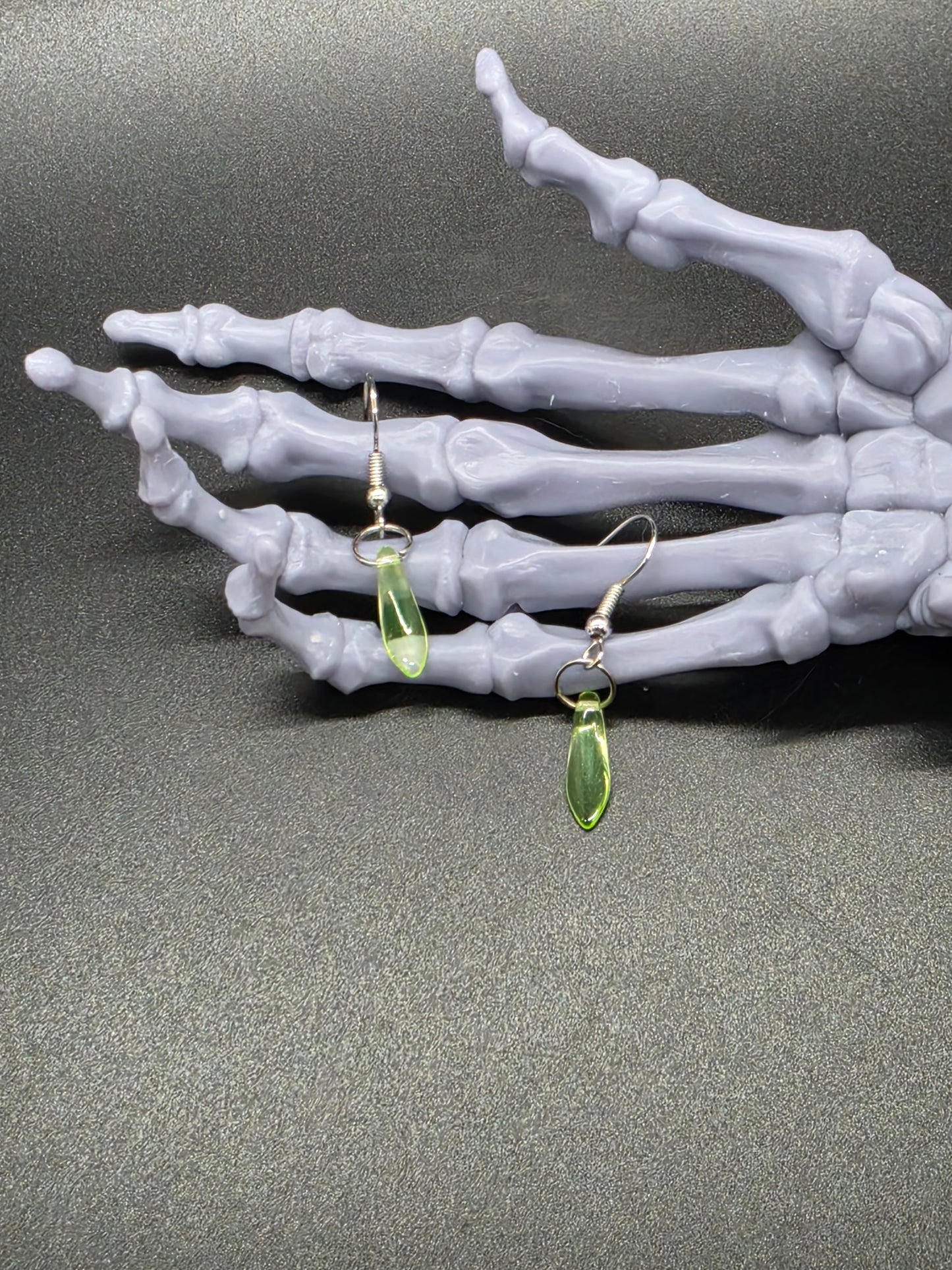 Dainty Uranium Glass Drop Earrings Vaseline Drop 2