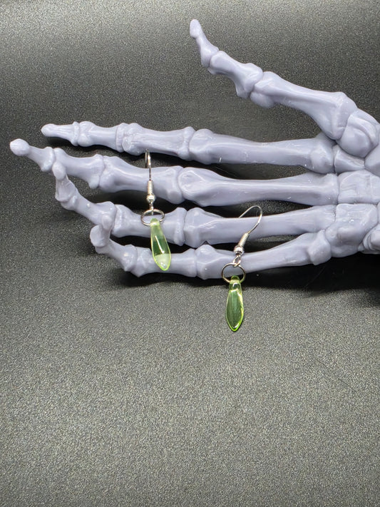 Dainty Uranium Glass Drop Earrings Vaseline Drop 2