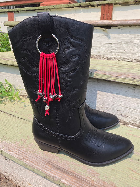 Red Western Gothic Boot Skull Fringe Bag Charm Key Chain Clips