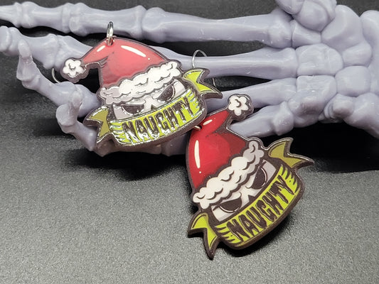 Naughty Christmas Skull Santa Acrylic Earrings