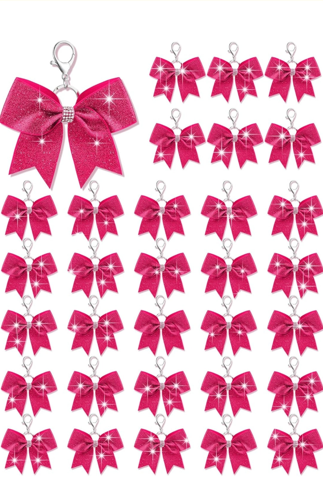 Purse Charm Pink Glitter Cheer Bow Style Rhinestone Clip