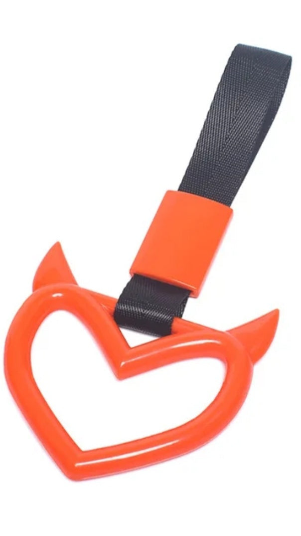 JDM Style Strap Tow Hook Handle Horned Heart Shape Plastic Car Decoration