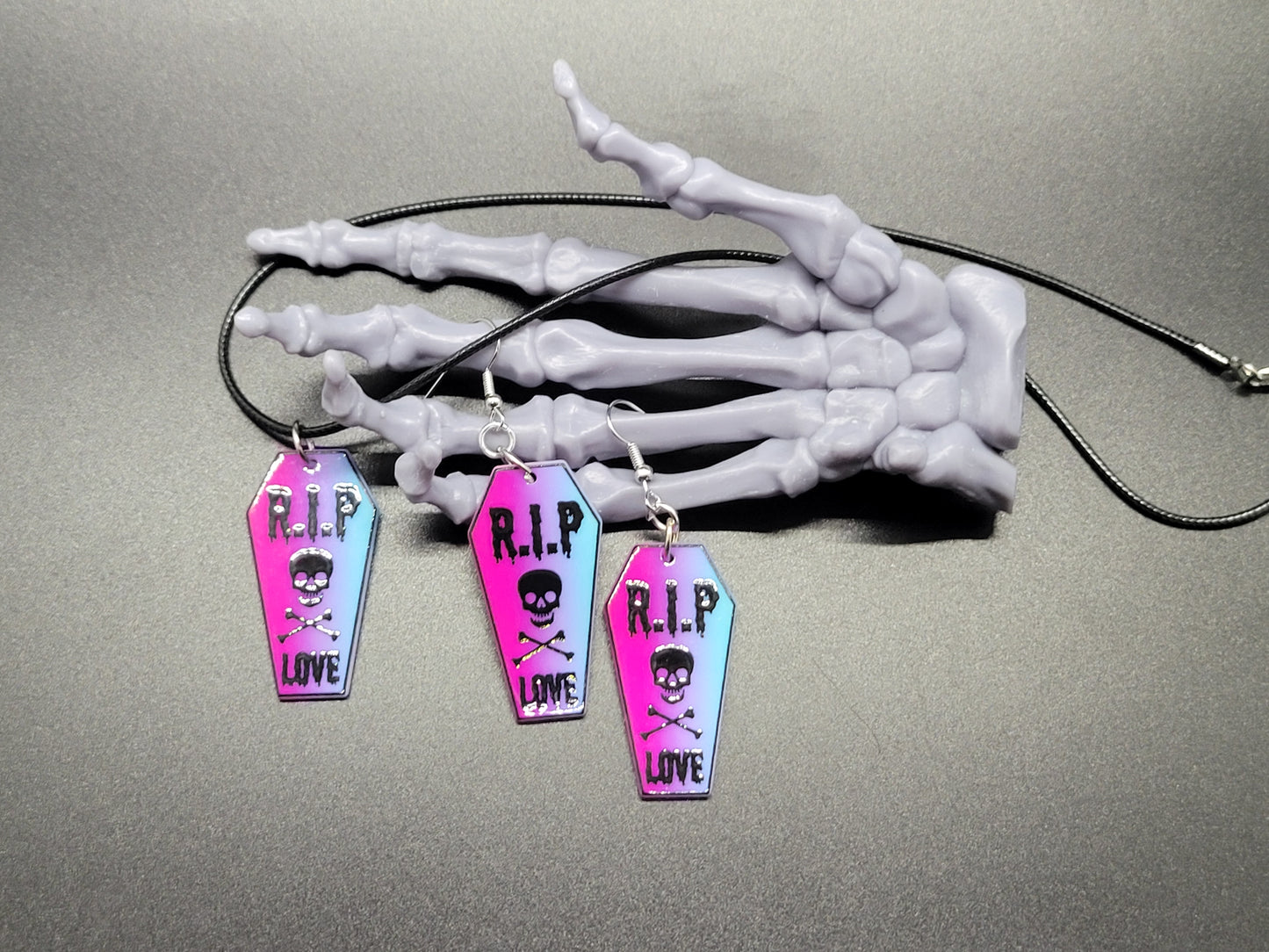 RIP Coffin Valentine Resin Earrings Necklace Valloween