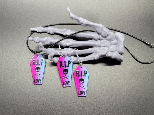 RIP Coffin Valentine Resin Earrings Necklace Valloween