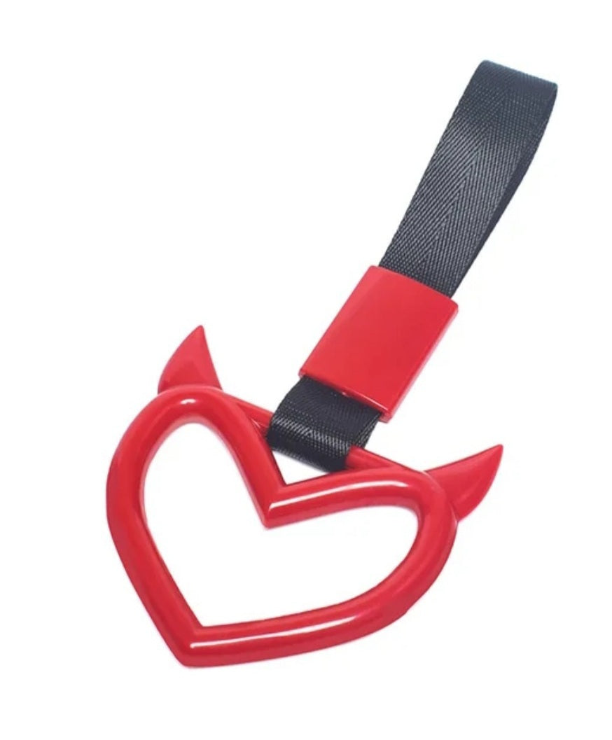 JDM Style Strap Tow Hook Handle Horned Heart Shape Plastic Car Decoration