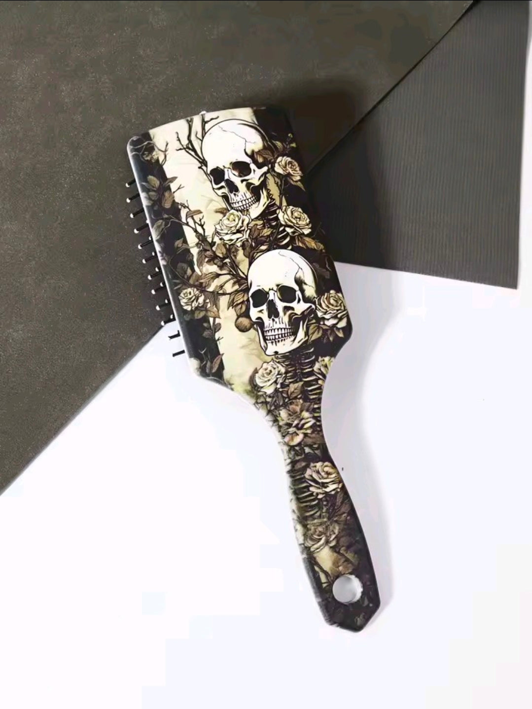 Halloween Skull Hair Brush Black and Bone