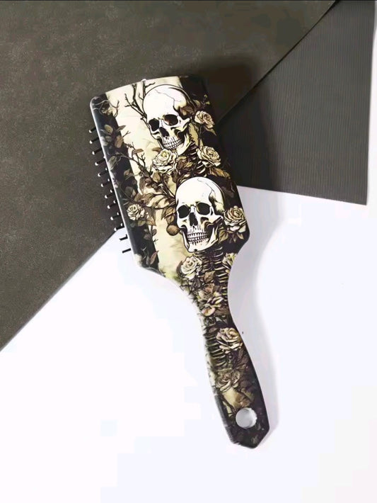 Halloween Skull Hair Brush Black and Bone