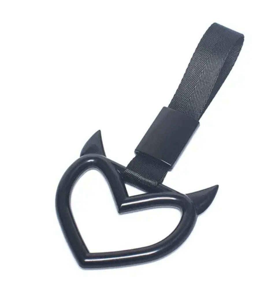 JDM Style Strap Tow Hook Handle Horned Heart Shape Plastic Car Decoration