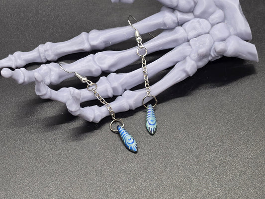 Dainty Uranium Glass Drop Earrings Chain Etched Peacock Feather Drop 10