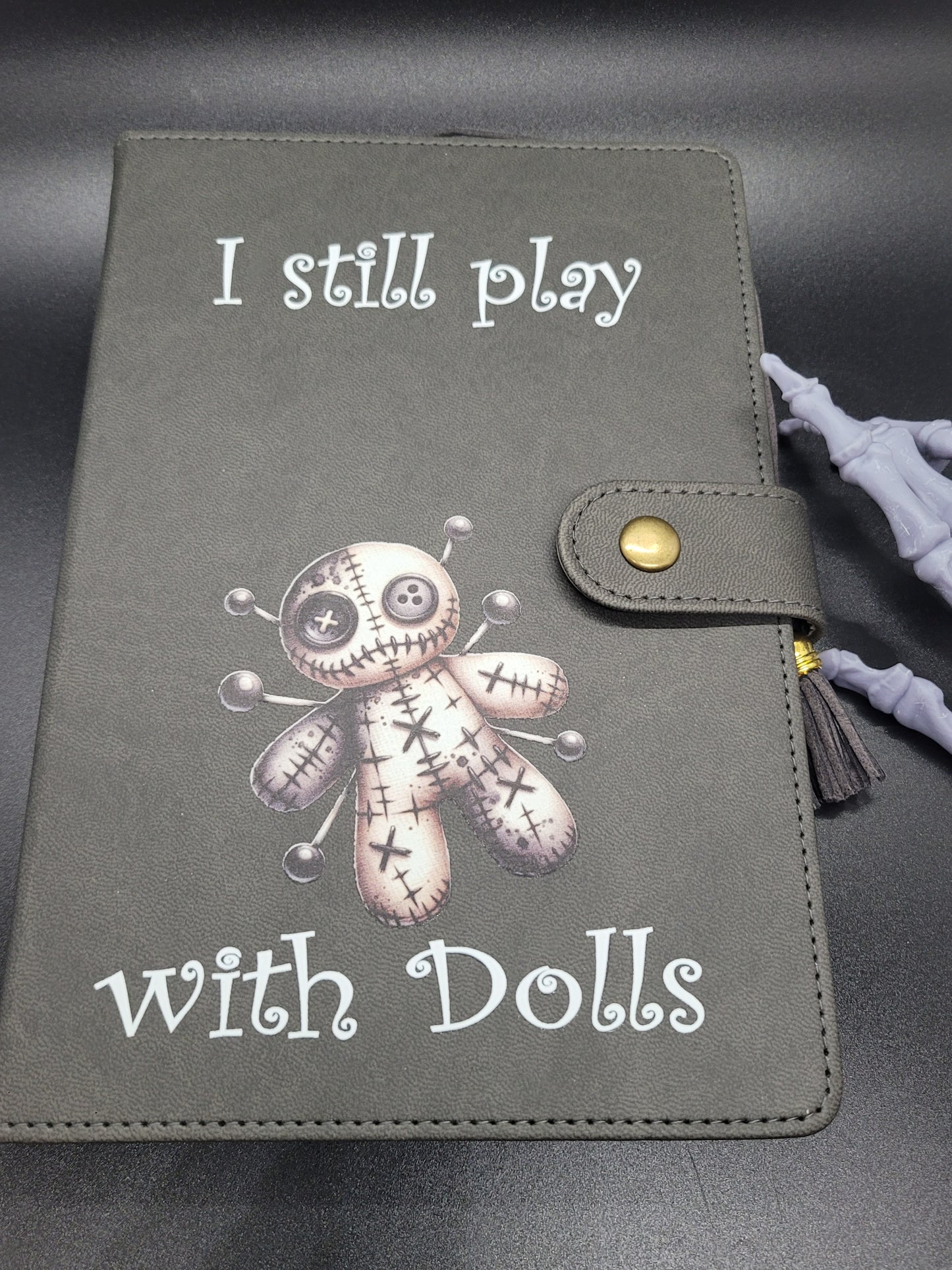 Plays with Dolls Lined Blank Journal Book of Shadows Grimoire Faux Leather