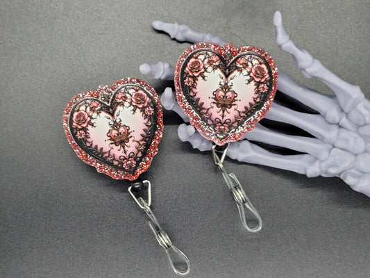 Red Heart Glitter Acrylic Badge Reel