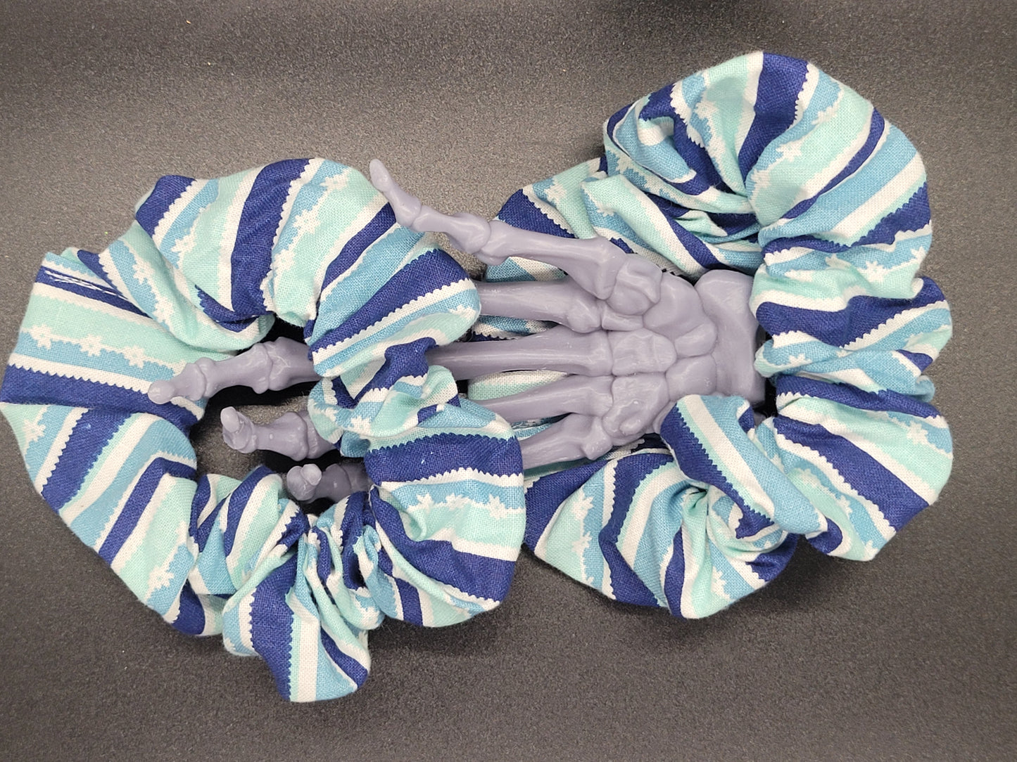 Blue Snowflake Christmas Themed 100% Cotton and Elastic Hair Tie Scrunchie