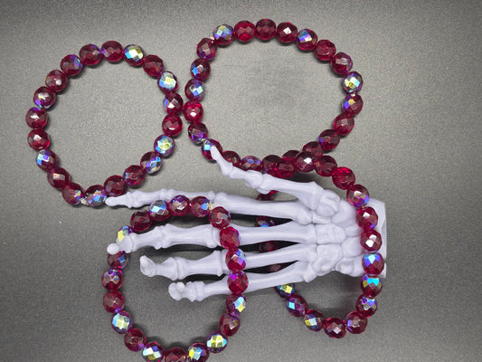 Vintage Czech Glass Stretch Bracelet 10mm Garnet Jet