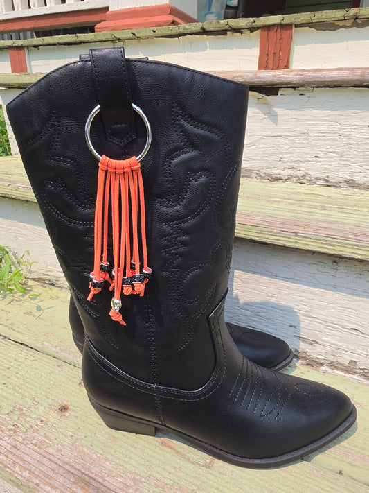 Orange Western Gothic Boot Skull Fringe Bag Charm Key Chain Clips