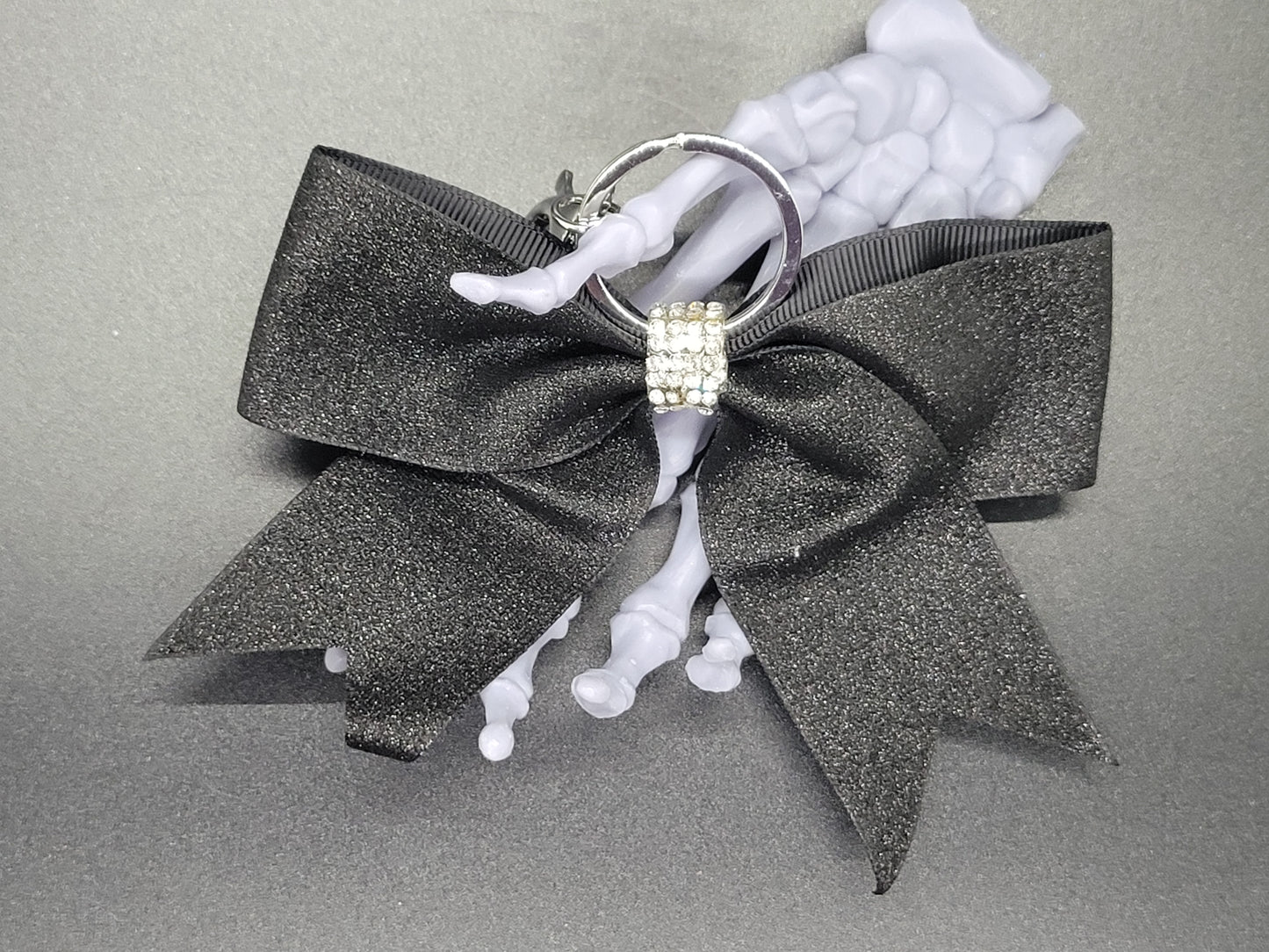 Purse Charm Black Glitter Cheer Bow Style Rhinestone Clip