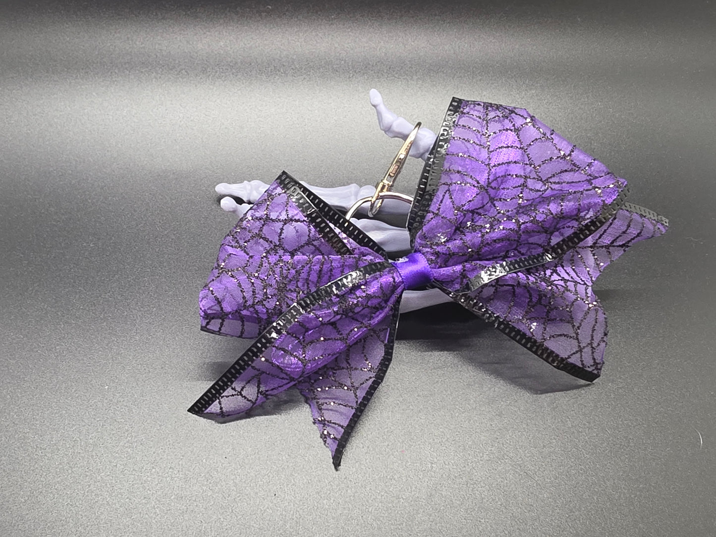 Purple Spiderwebs Purse Charm Cheer Bow Style Clip Handmade