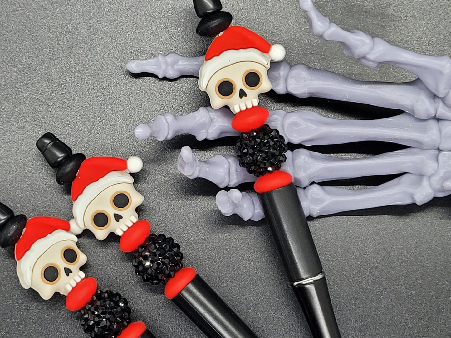 White Christmas Skull Beaded Pen