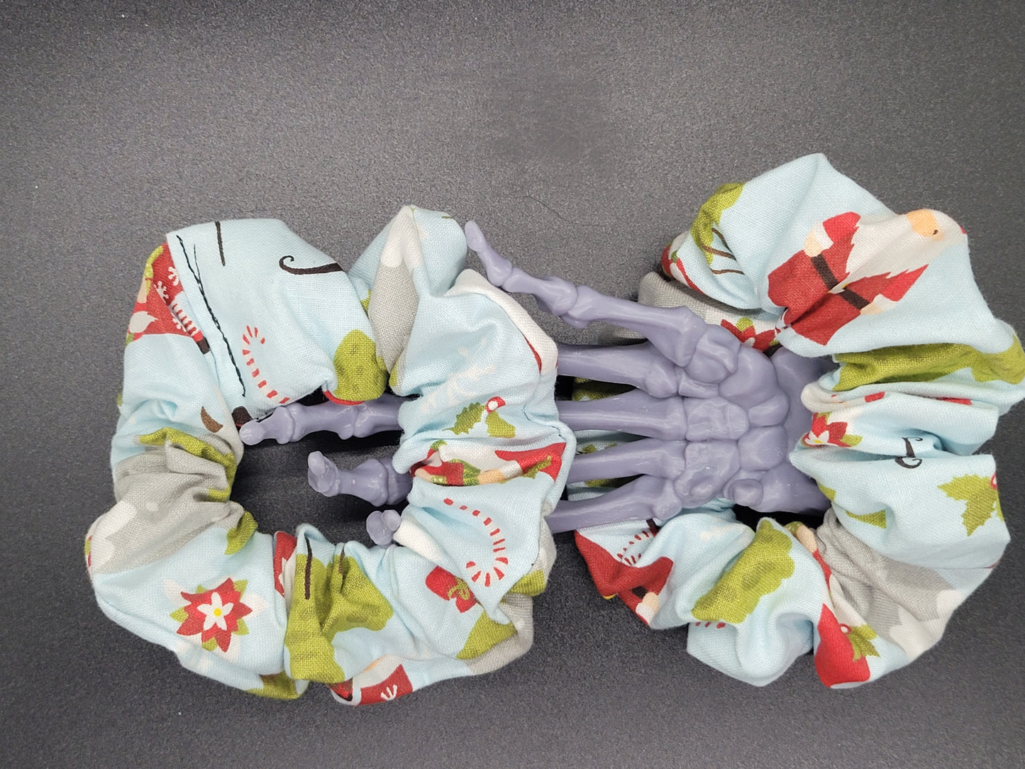 Blue Gnome 2 Christmas Themed 100% Cotton and Elastic Hair Tie Scrunchie