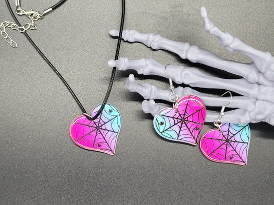 Spiderweb Heart Valentine Resin Earrings Necklace Valloween