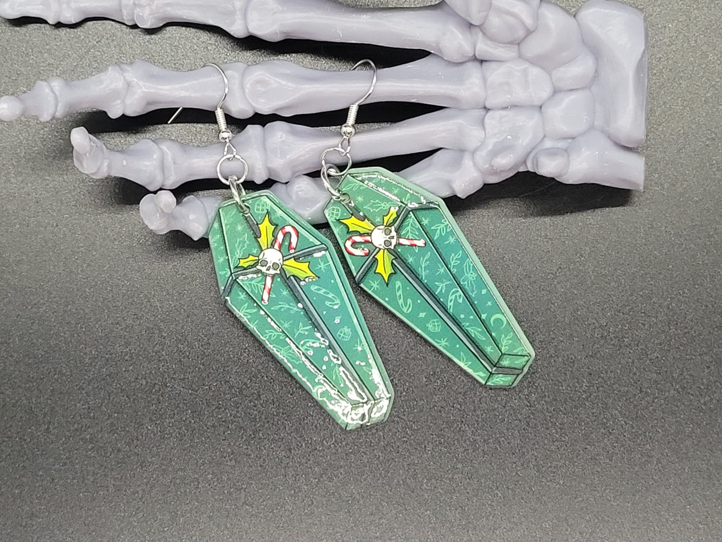 Green Christmas Coffin Acrylic Earrings