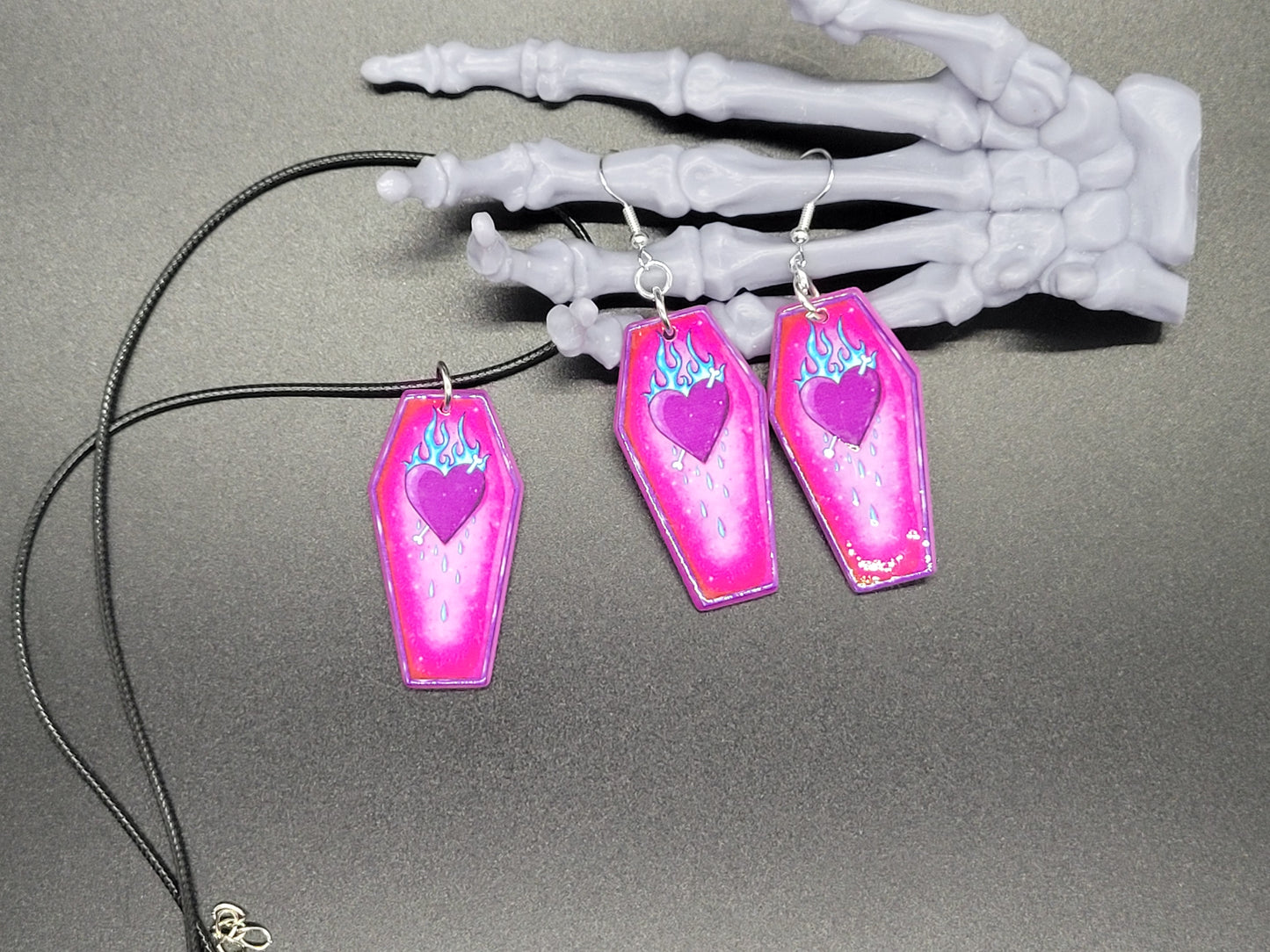 Coffin Heart Valentine Resin Earrings Necklace Valloween