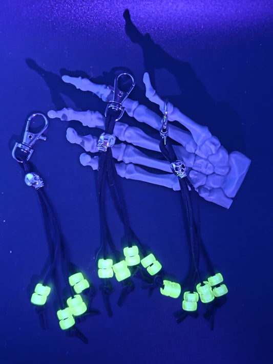 Uranium Glass Beaded Keychain Black Faux Leather