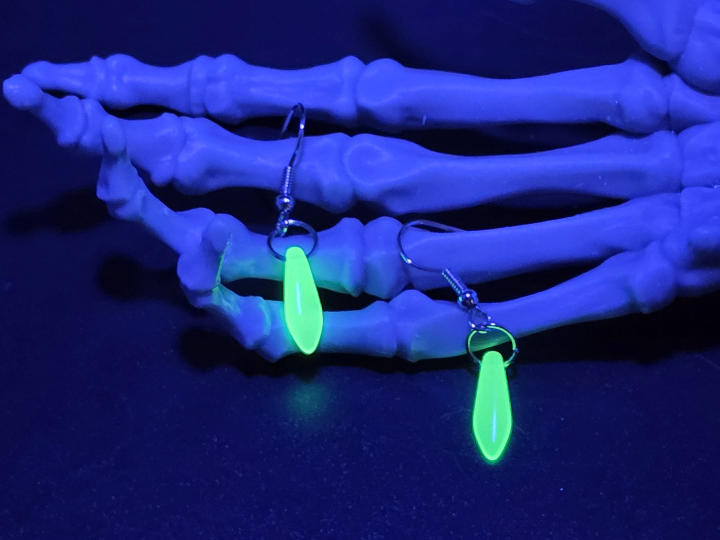 Dainty Uranium Glass Drop Earrings Green Opal Drop 4