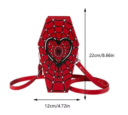 Small Gothic Coffin Faux Leather Purse Red Webs