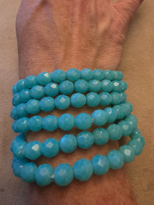 Vintage Czech Glass Stretch Bracelet 8mm Aqua Opal