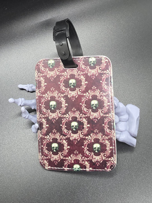 Custom Printed Luggage Bag Tag School Backpack Halloween Skull Damask