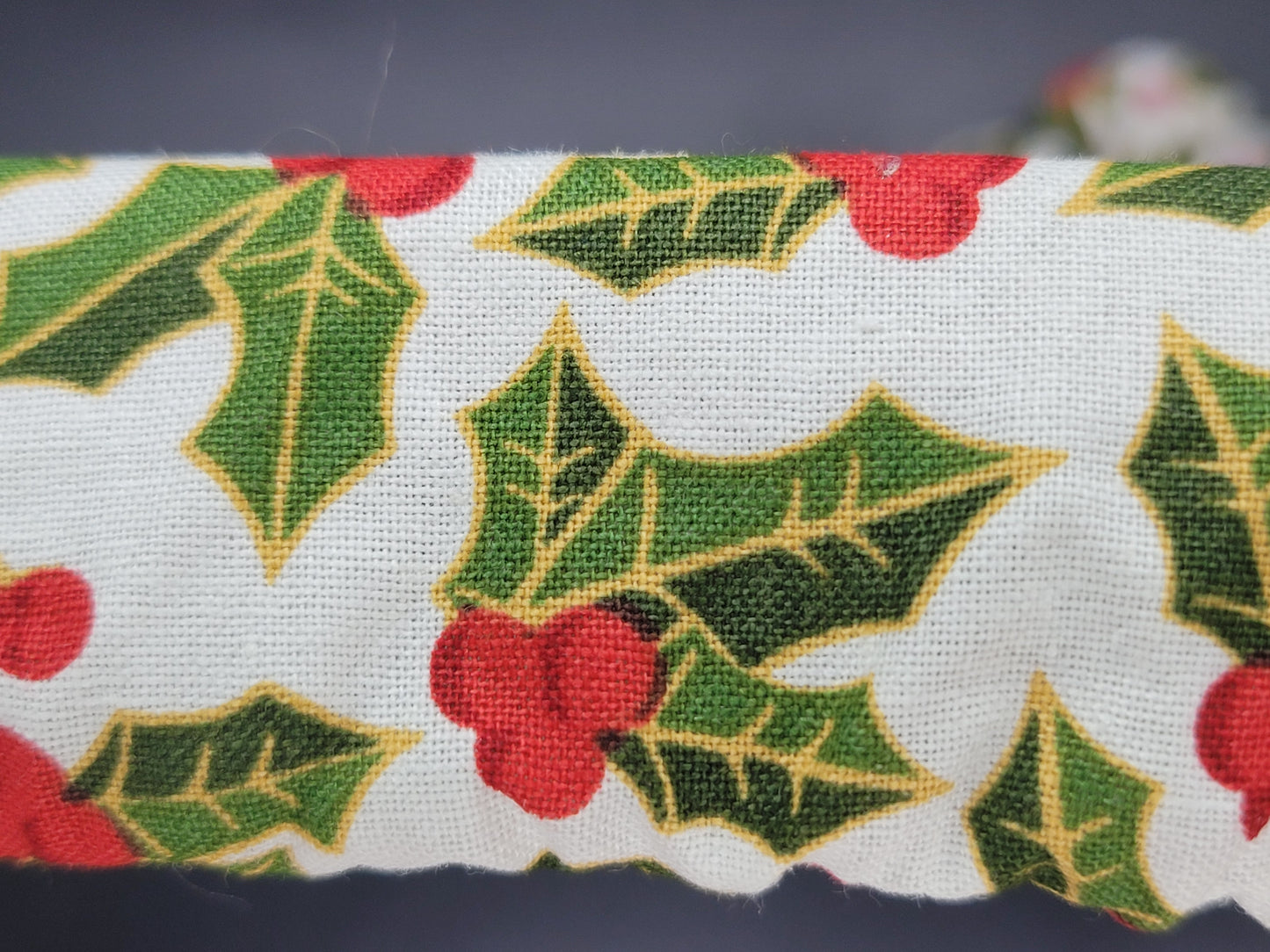 Holly Christmas Themed 100% Cotton and Elastic Hair Tie Scrunchie