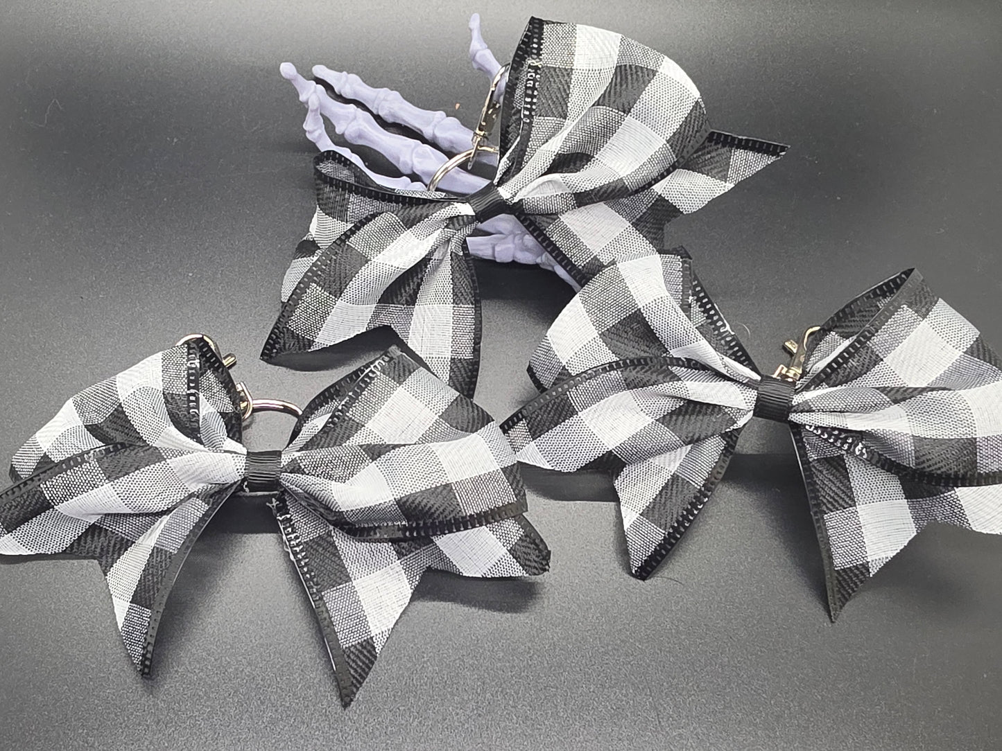 Black Check Purse Charm Cheer Bow Style Clip Handmade
