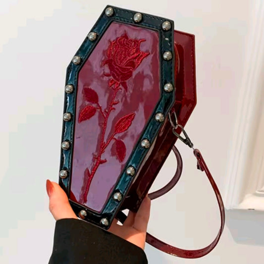 Small Gothic Coffin Faux Leather Purse Red Rose