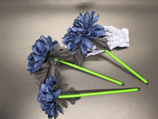Black Blue Dahlia Chrysanthemum Flower Ink Pen Writting Wedding